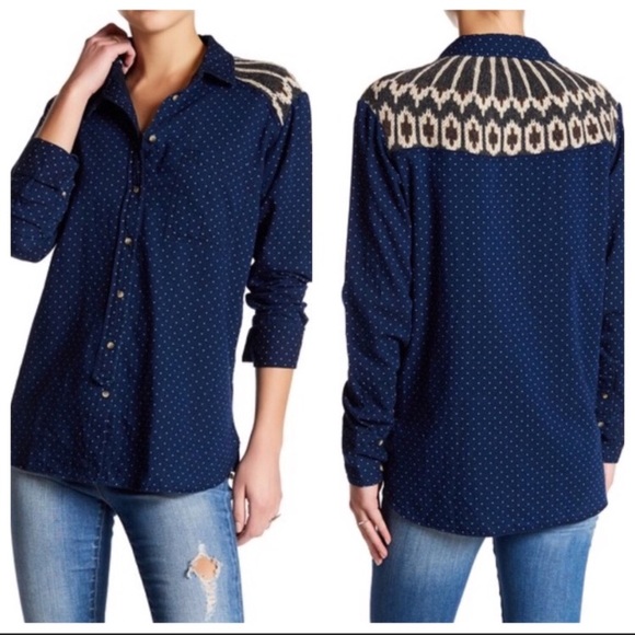 Free People Tops - Free People Polka Dot Sage Wool Button Down